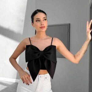 Chic Bow Crop Top Black/Red/Pink - Stylish Summer Fashion - S, M, L, XL